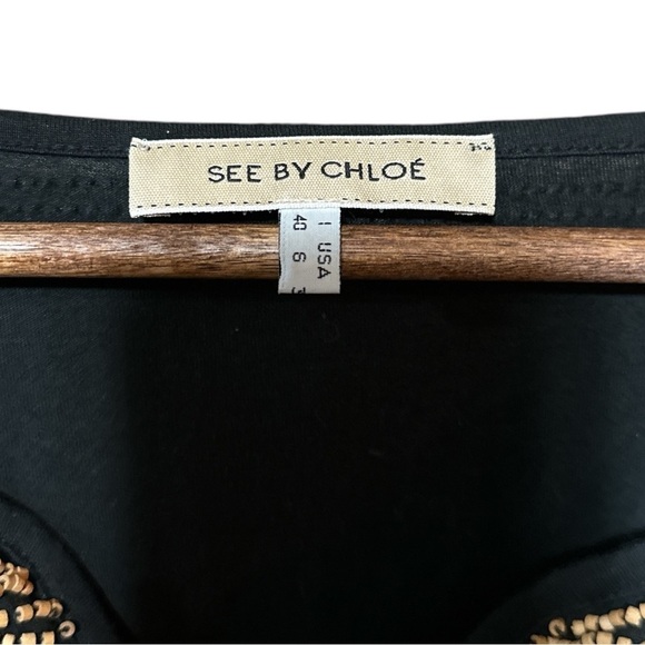 EUC - See by Chloe Black Top with Wooden Beads - Size 6 - Picture 3 of 3